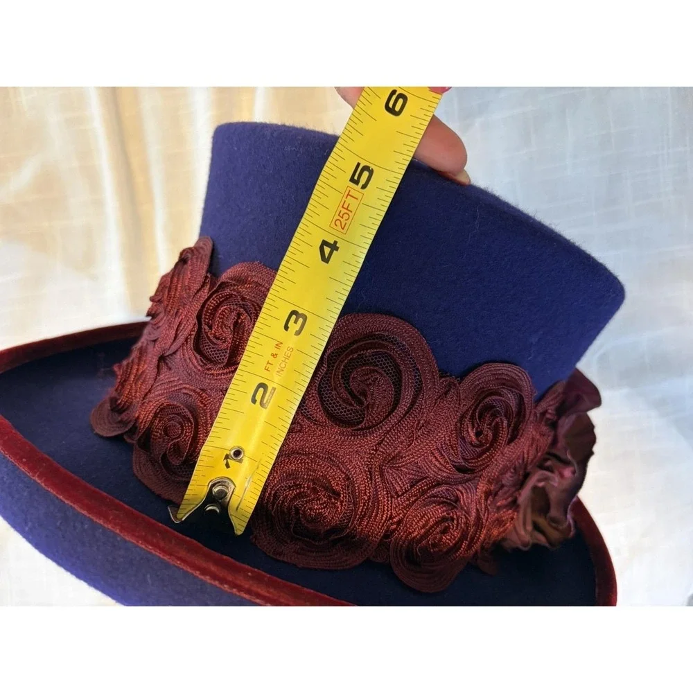 Vtg 80's Eric Javits NY Purple Wool Mad Hatter Hat~Womens~ Burgundy Flowers USA - Picture 8 of 14